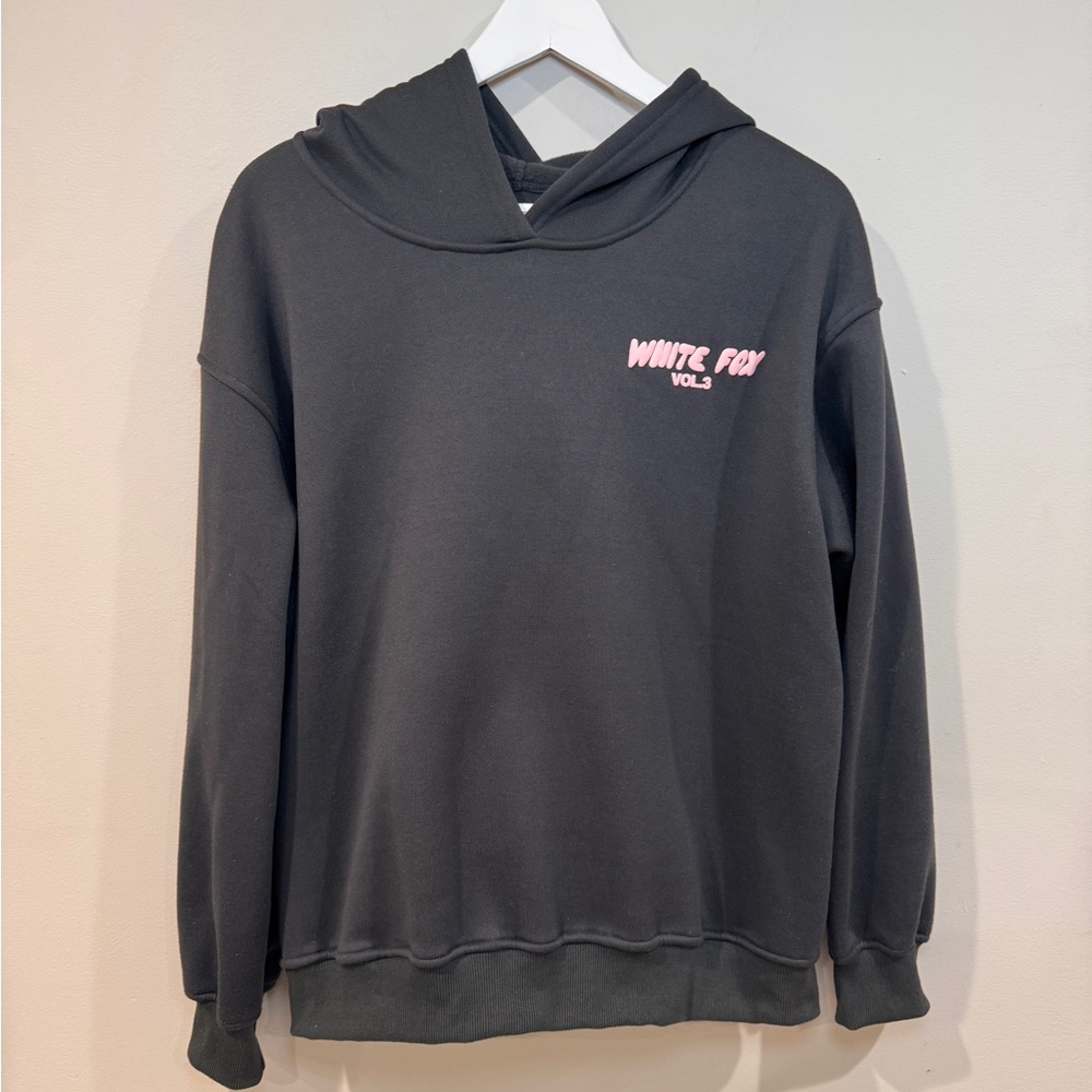 White Fox Hoodie Oversized Gray Pink Logo Pullover Sweatshirt Women’s OS